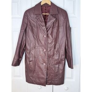 Vintage Etienne Aigner Oxblood Red Leather Short Trench Coat Sz M?